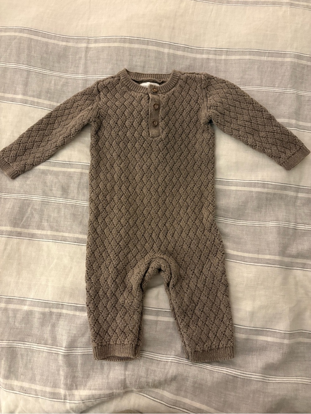 Little Planet 6M Knit Long-Sleeve Romper in Brown